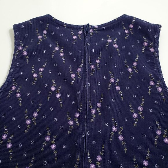 GAP Vintage Girls Corduroy Jumper Dress XL Navy Floral Cotton Pockets Sl… - Picture 8 of 12